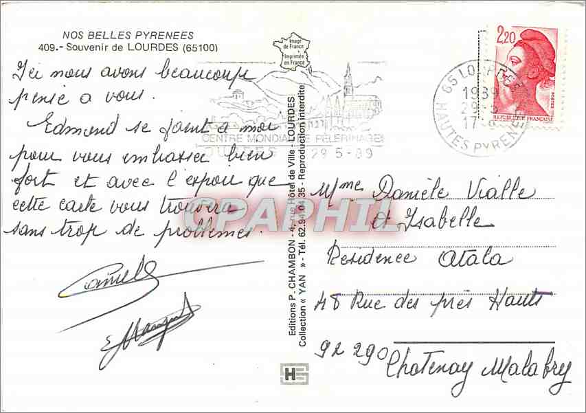Lourdes — Pilgerstätte — Éditions P. Chambon, n° 409 — Rückseite