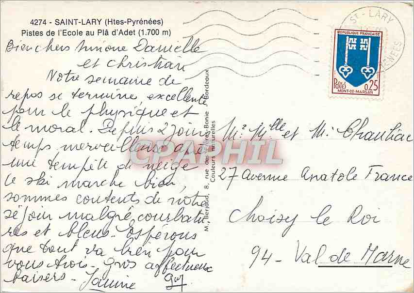 Saint-Lary (Htes-Pyrénées) — pistes de l'École au Pla d'Adet (1.700 m) — éditeur Tito — Verso