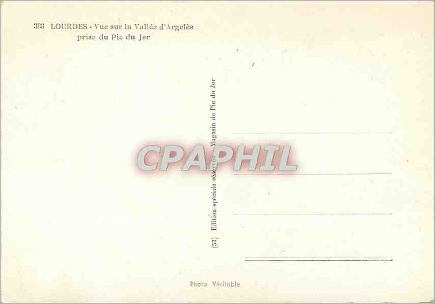 CPM Lourdes Vue sur la Vallee d'Argeles prise du Pic du Jer — Rückseite