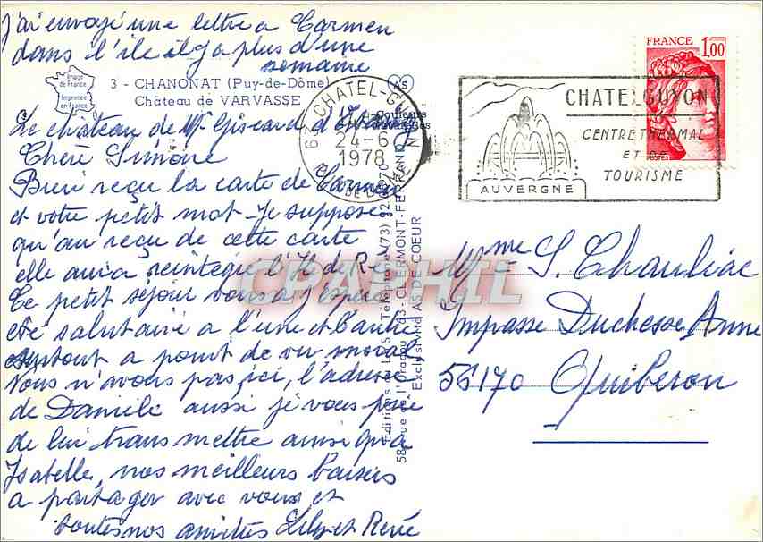CPM Chanonat (Puy de Dome) Chateau de Varvasse — Verso