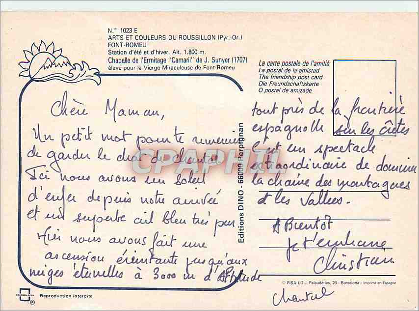 CPM Arts et Couleurs de Roussillon (P O) Font Romeu Station d'ete et d'hiver — Back