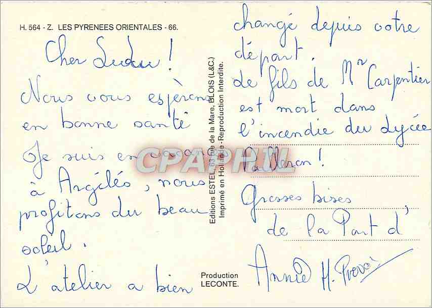 CPM Les Pyrennes Orientales — Rückseite