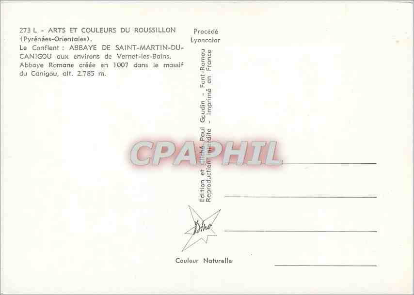 CPM Roussillon (P O) Le Conflent Abbaye de Saint Martin du Canigou — Back