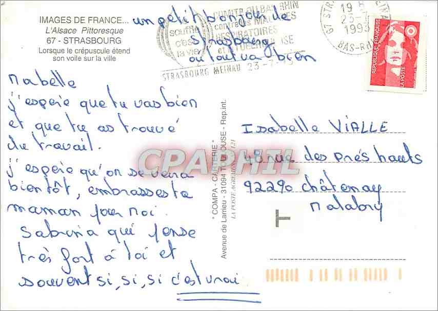 CPM Strasbourg Lorsque le crépuscule etend son voile sur la ville — Rückseite