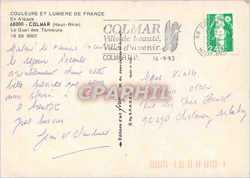CPM Colmar (Haut Rhin) Le Quai des Tanneurs — Rückseite