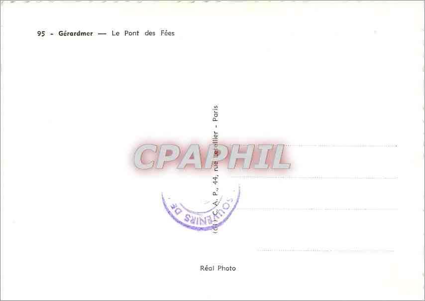 CPM Gerardmer (Vosges) Le Pont des Fees — Verso