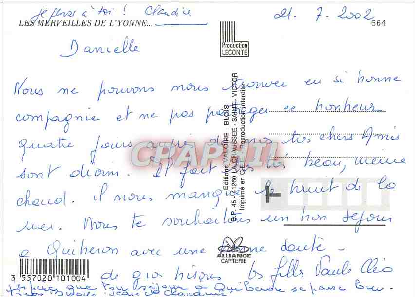 CPM La Vallee de l'Armancon Tanlay St Florentin Tonnerre Migennes Brienon Ancy le Franc — Back