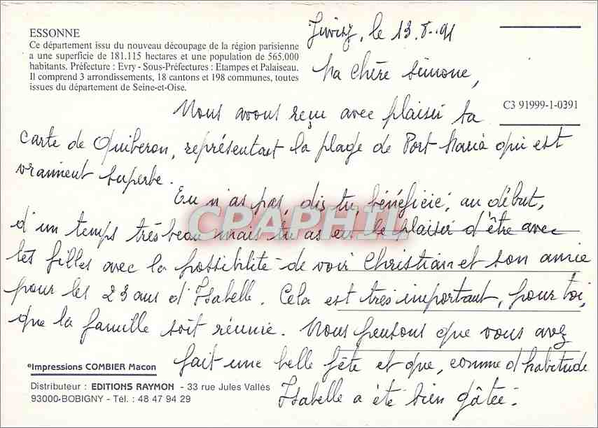 CPM Essonne Vigneux Limours Etampes Savigny sur Orge Viry Chatillon Arpajon — Rückseite