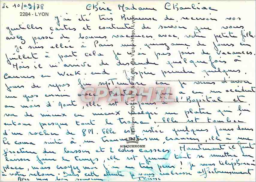 CPM Lyon Souvenir — Verso