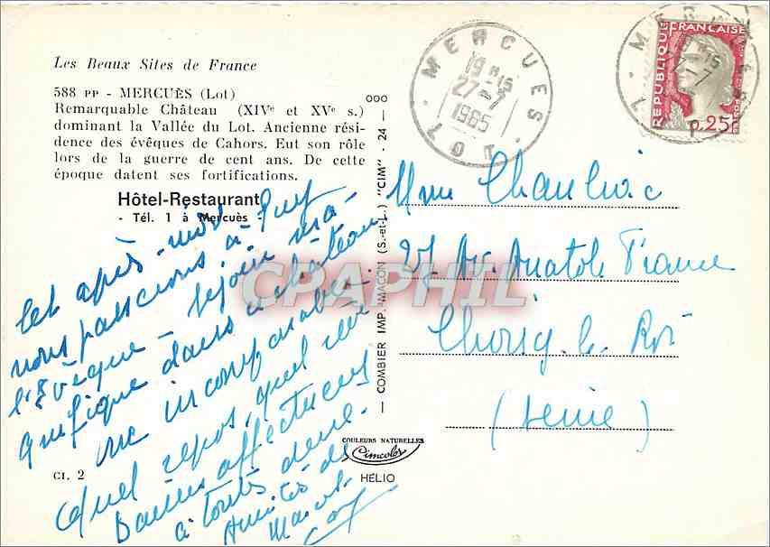 CPM Les Beaux Sites de France Mercues (Lot) — Rückseite