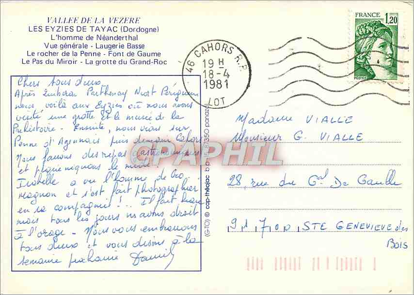 CPM Les Eyzies de Tayac (Dordogne) L'homme de Neanderthal Vue generale — Verso