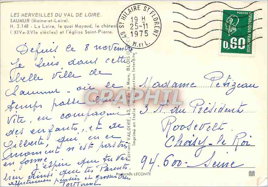 CPM Saumur (Maine et Loire) La Loire le quai Mayaud — Rückseite