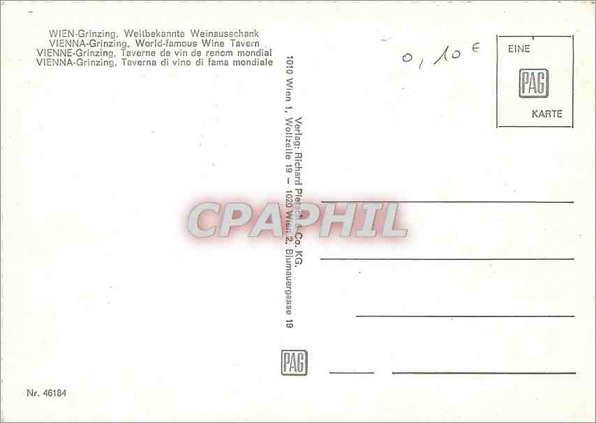 CPM Vienne Grinzing Taverne de vin de renom mondial — Rückseite