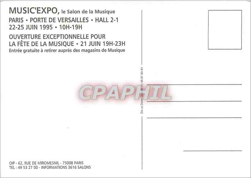 CPM Le salon de la musique Music'Expo Porte de Versailles Paris — Rückseite