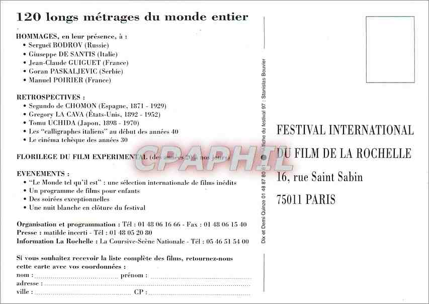 CPM Festival international du film de la rochelle — Rückseite