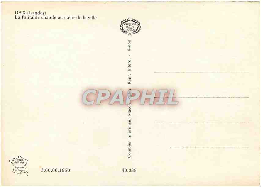 CPM Dax (Landes) La fontaine Chaude au coeur de la ville — Rückseite