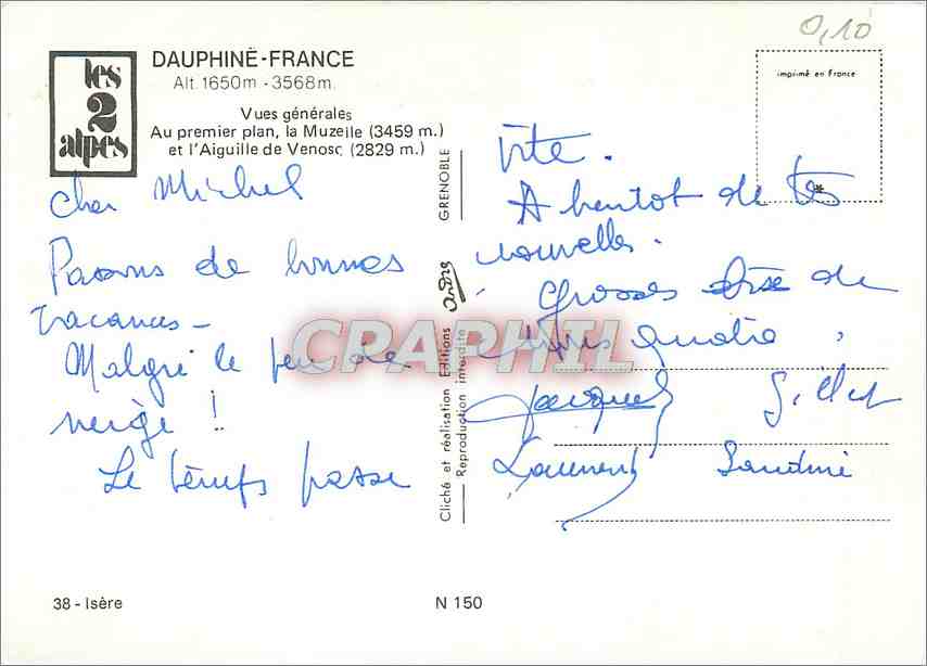 Les 2 Alpes — Vues générales — Éditions Les 2 Alpes, N° 150 — Rückseite