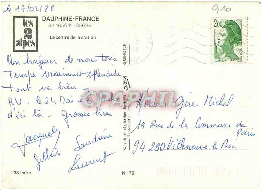 CPM Dauphine France alt 1650 3568 m  Le centre de la station — Rückseite