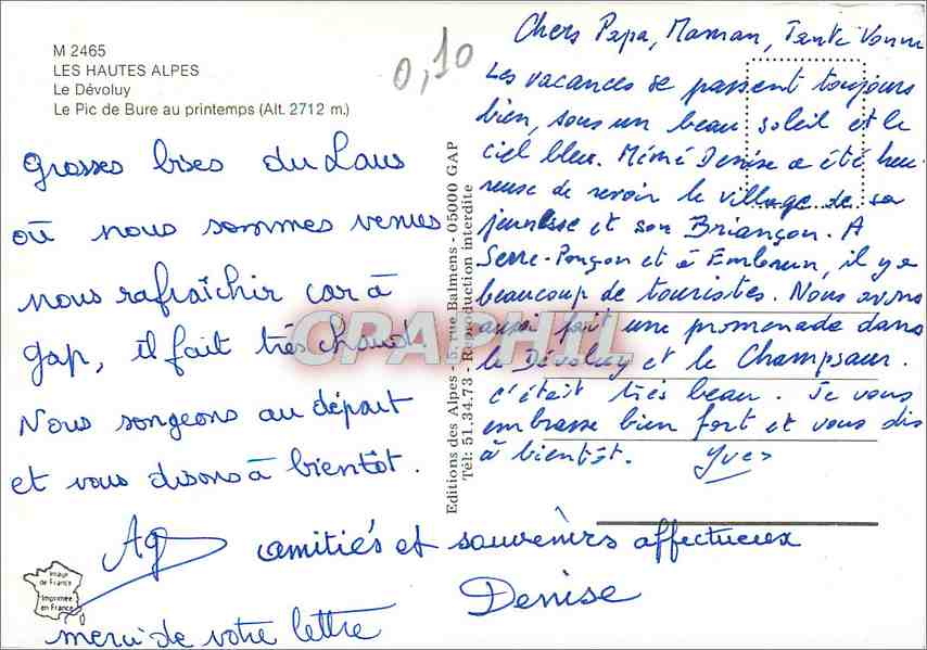 Le Pic de Bure au printemps (Alt. 2712 m) — Les Hautes-Alpes — Éditions des Alpes - 05000 Interdite — Rückseite
