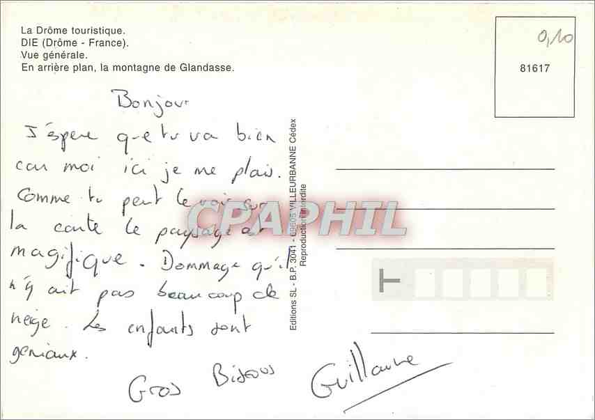 CPM La Drome touristique Die (Drome France) Vue generale en arriere plan la montagne de Glandasse — Rückseite