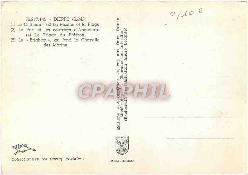 CPM Dieppe (S M) Le Chateau La Piscine et la Plage le Port et les Courriers d'Angleterre le Triage d — Rückseite