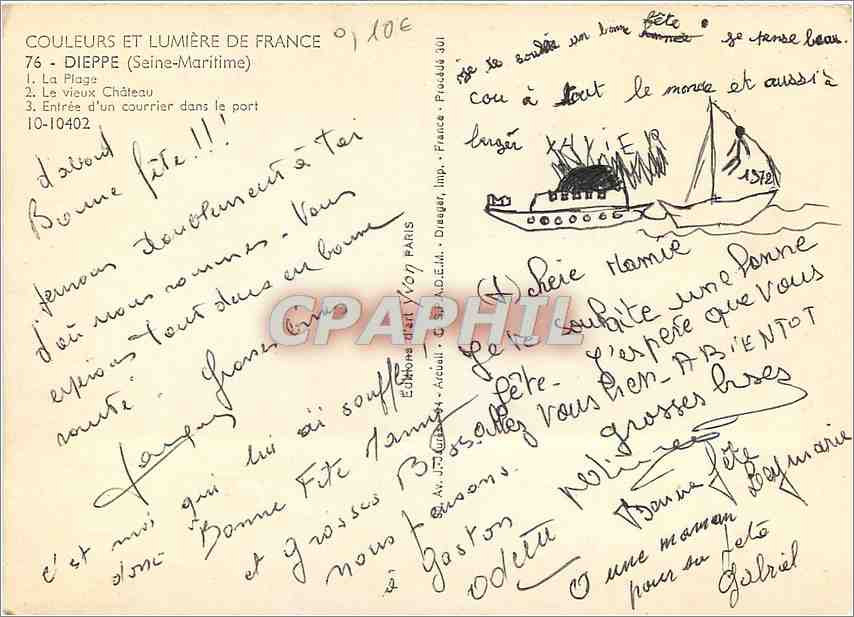 CPM Dieppe (S M) La Plage Le vieux chateau Entree d'un courrier dans le port Bateau — Rückseite