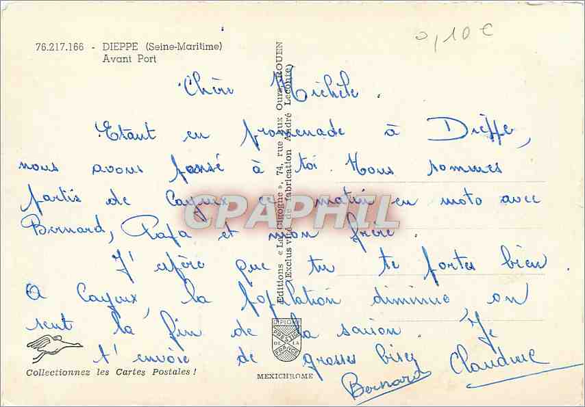 CPM Dieppe (S M) Avant Port Bateau — Rückseite