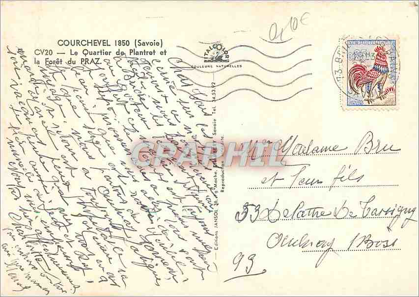 CPM Courchevel 1850 (Savoie) Le Quartier de Plantret et la Foret du Praz — Rückseite