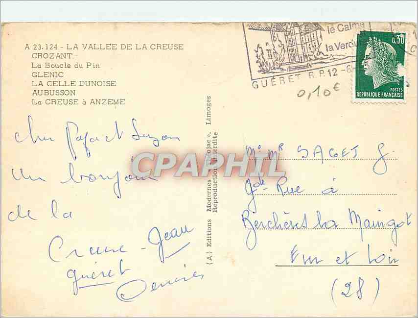 Les Bords De La Creuse — Éditeur : (A) Éditions Moderne & Limoges — Reverso