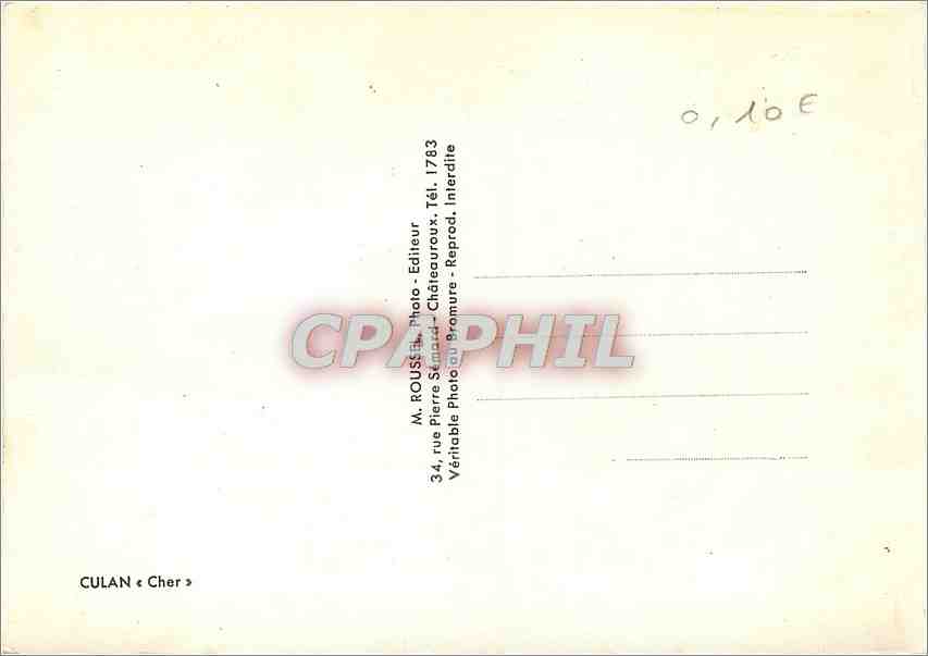 CULAN — Berry — Éditeur M. ROUSSEL, Châteaureaux — Verso