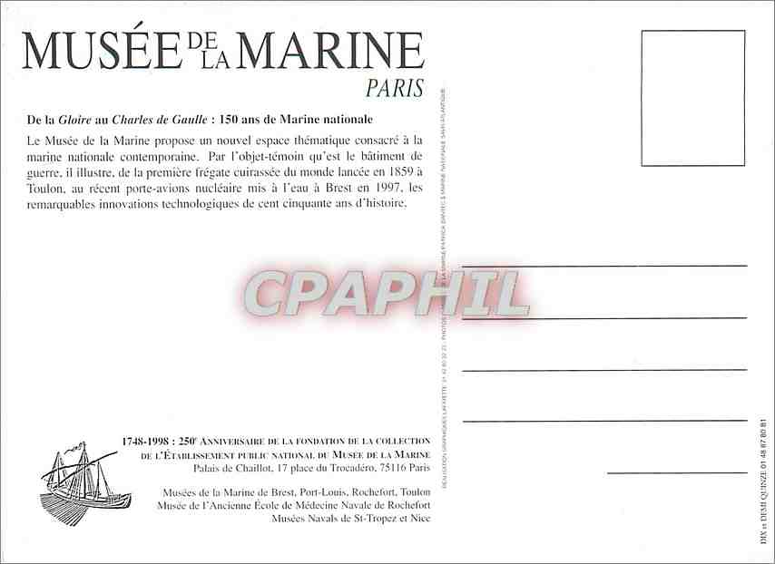 CPM Musee de la Marine Paris Porte Avions Bateau Clemenceau — Rückseite