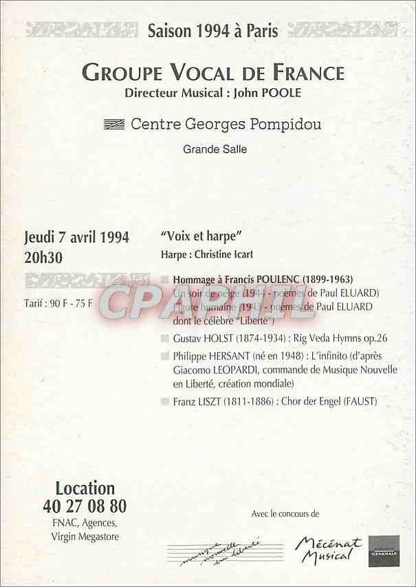 CPA Goupe Vocal de France Centre Georges Pompidou Paris — Rückseite
