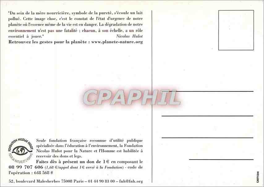 CPA Retrouver les gestes pour la planete Planete-nature.org — Verso