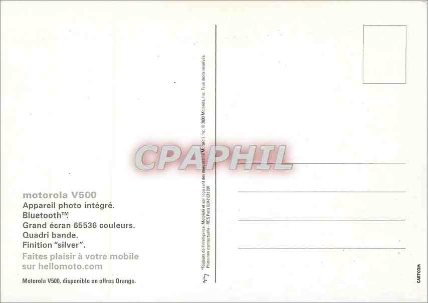 CPA Appareil photo integre Bluetooth Motorola — Verso