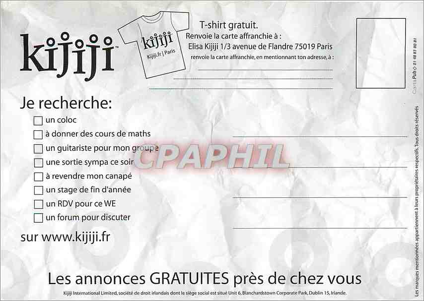 CPA Wanted Recherche sur Kijiji fr — Rückseite