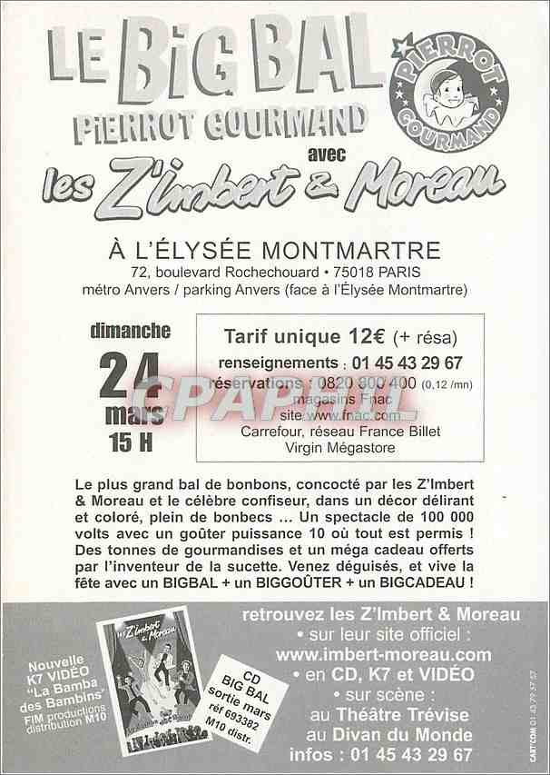 CPA Le Big Bal Pierrot Gourmand Zimbert Moreau Elysee Montmartre — Rückseite