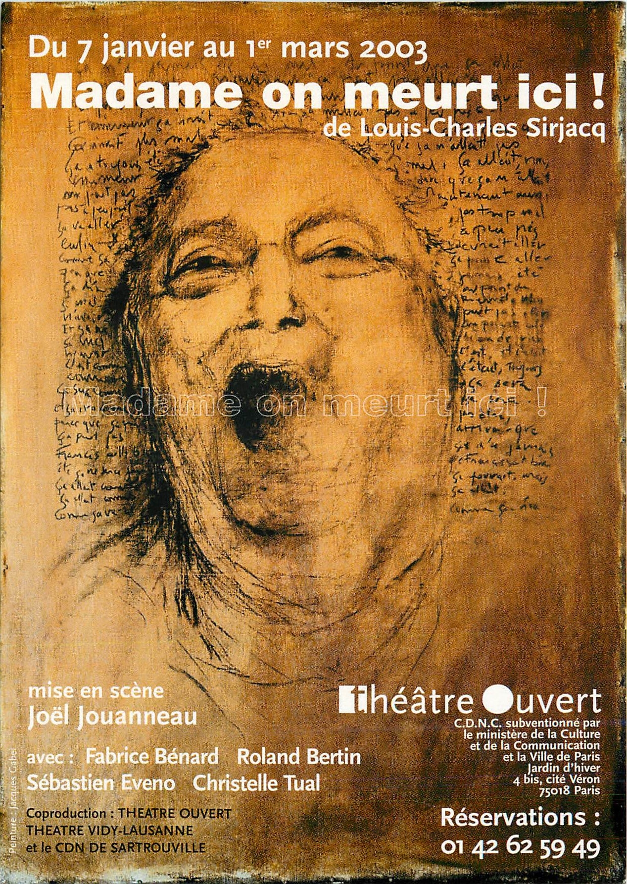 CPA Du 7 janvier au 1er mars 2003 Madame on meurt ici Theatre Ouvert Joel Jouanneau Louis-Charles Si
