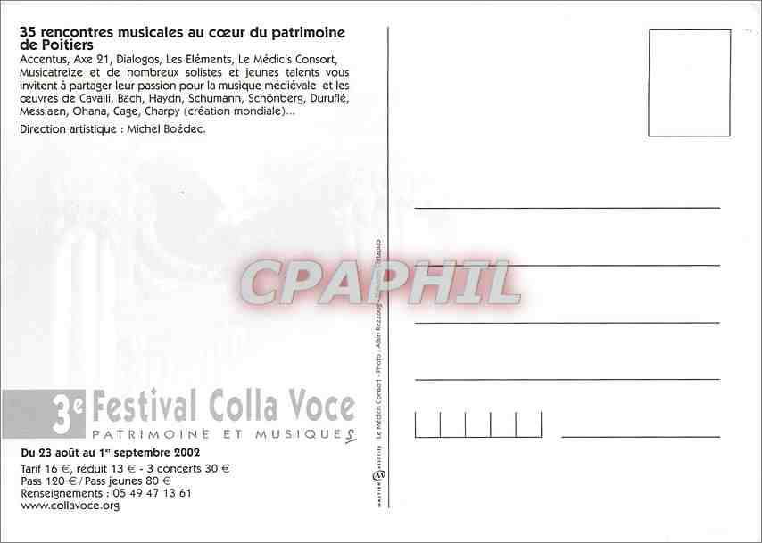 CPA 3e Festival Colla Voce Poitiers — Rückseite