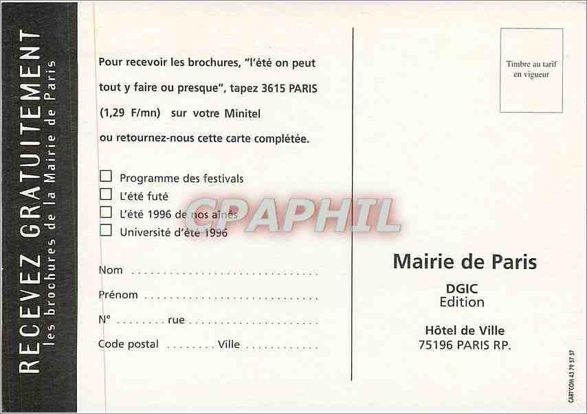 CPA Paris l'ete on peut tout yfaire ou presque Tour Eiffel — Rückseite