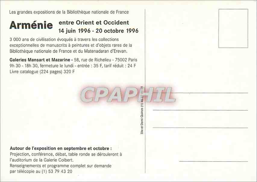 CPA Armenie entre Orient et Occident — Rückseite