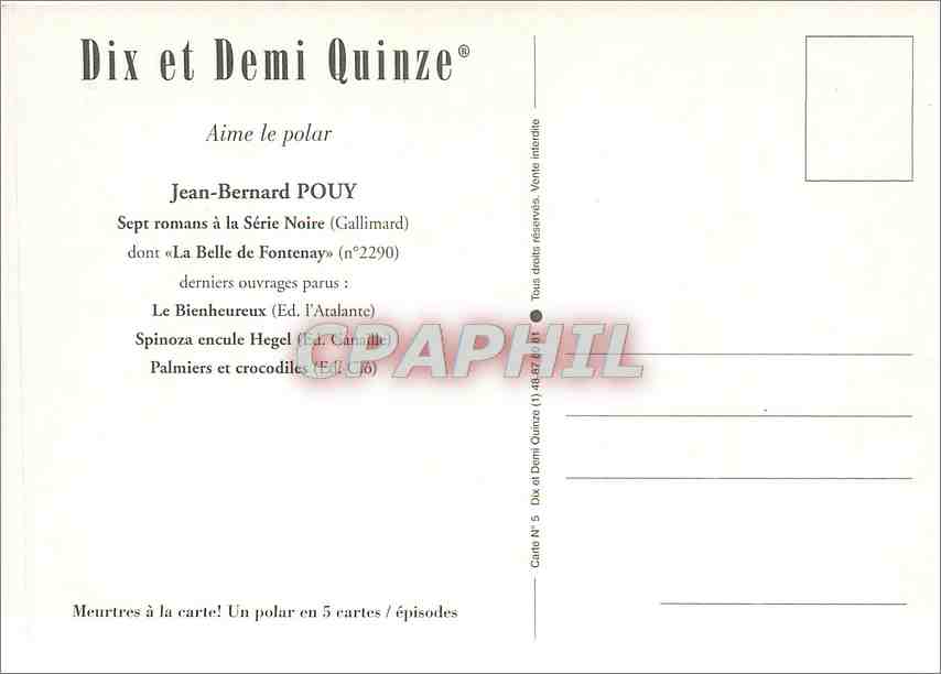 CPA Meurtres a la Carte N 5 — Verso