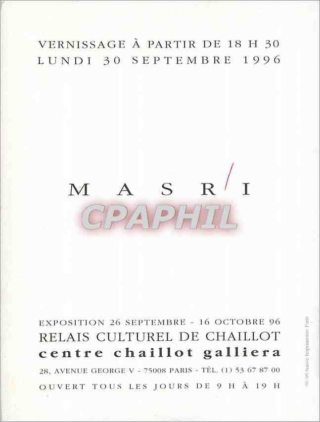 CPM Vernissage a partir de 18 h 30 Lundi 30 sept 1996 Masri — Verso