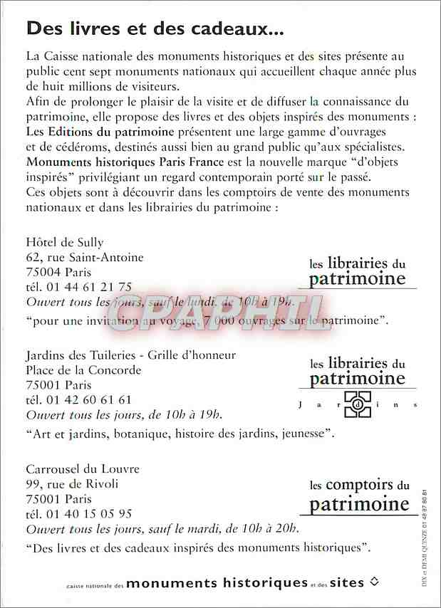 CPM Librairies du patrimoine Paris Jardin des Tuileries — Rückseite