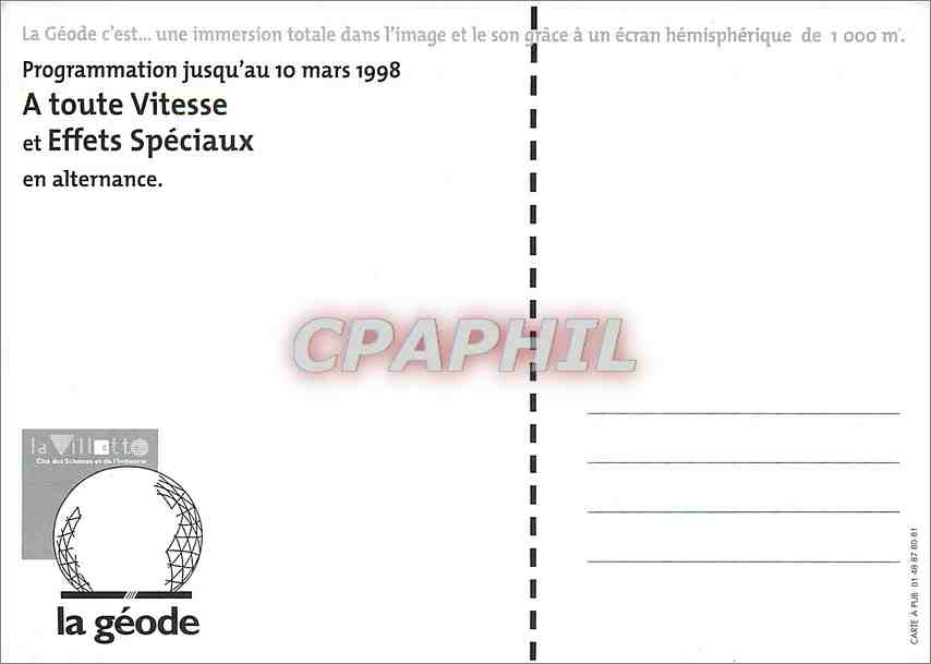 CPM a toute vitesse Paris La Geode — Verso