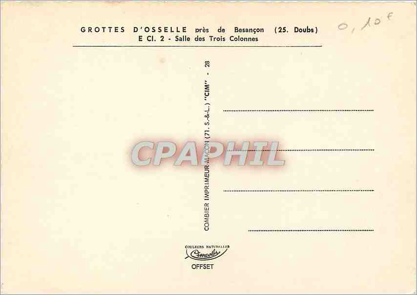 CPM Grotte d'Osselle pres de Besancon (Doubs) salle des trois colonnes — Rückseite