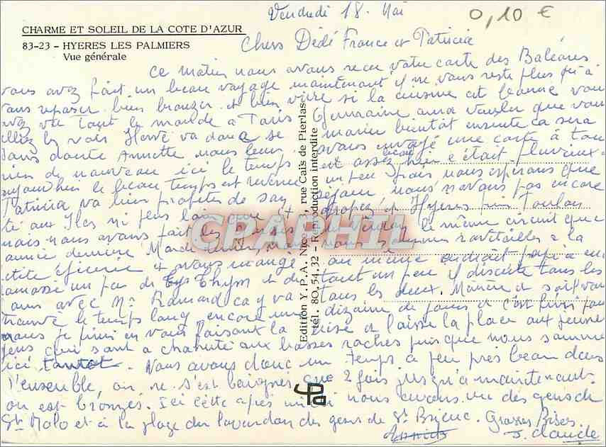 CPM Hyeres les Palmiers Vue generale Charme et soleil de la Cote d'Azur — Verso