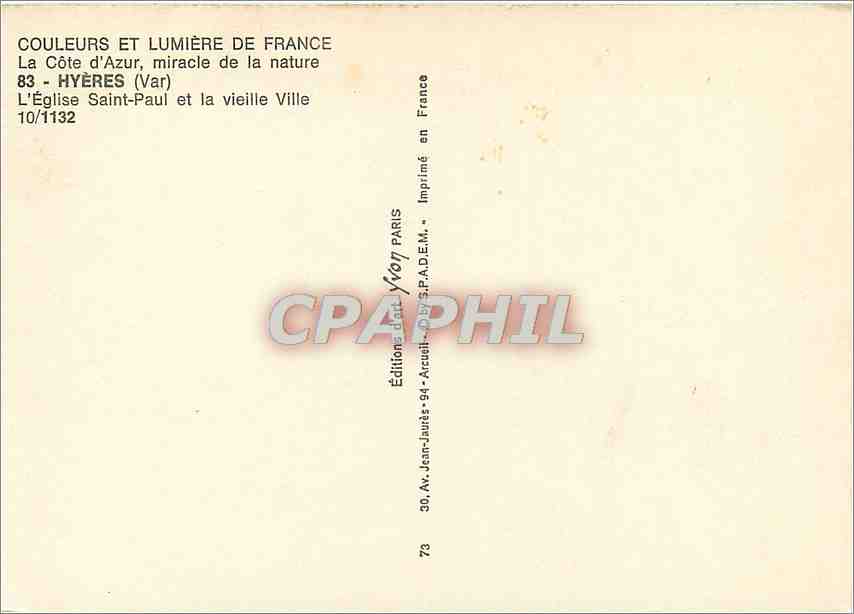 CPM Hyeres les Palmiersla cote d'Azur miracle de la nature L'Eglise Saint Paul et la Vieille Ville — Rückseite