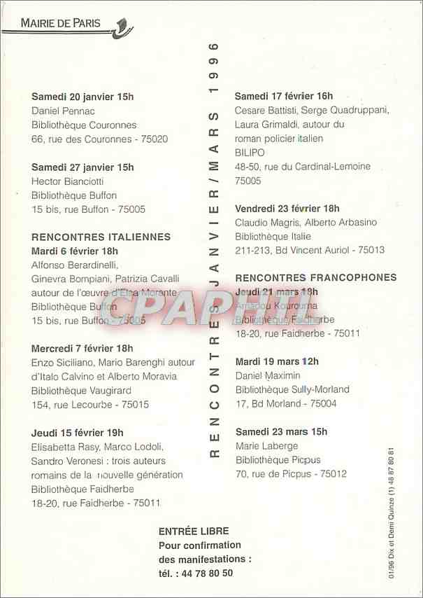 CPM Le visage des mots Paris — Rückseite