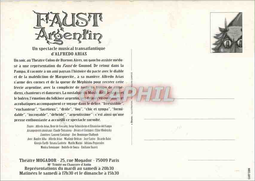 CPM Faust Argentin Theatre Mogador — Rückseite