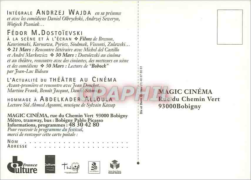 CPM Magic du 20 mars au 5 avril 1996 Theatres du Cinema Bobigny — Rückseite